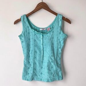 Vintage Outlooks Floral Eyelets Buister Corset Style Tank Top in Blue sz Medium